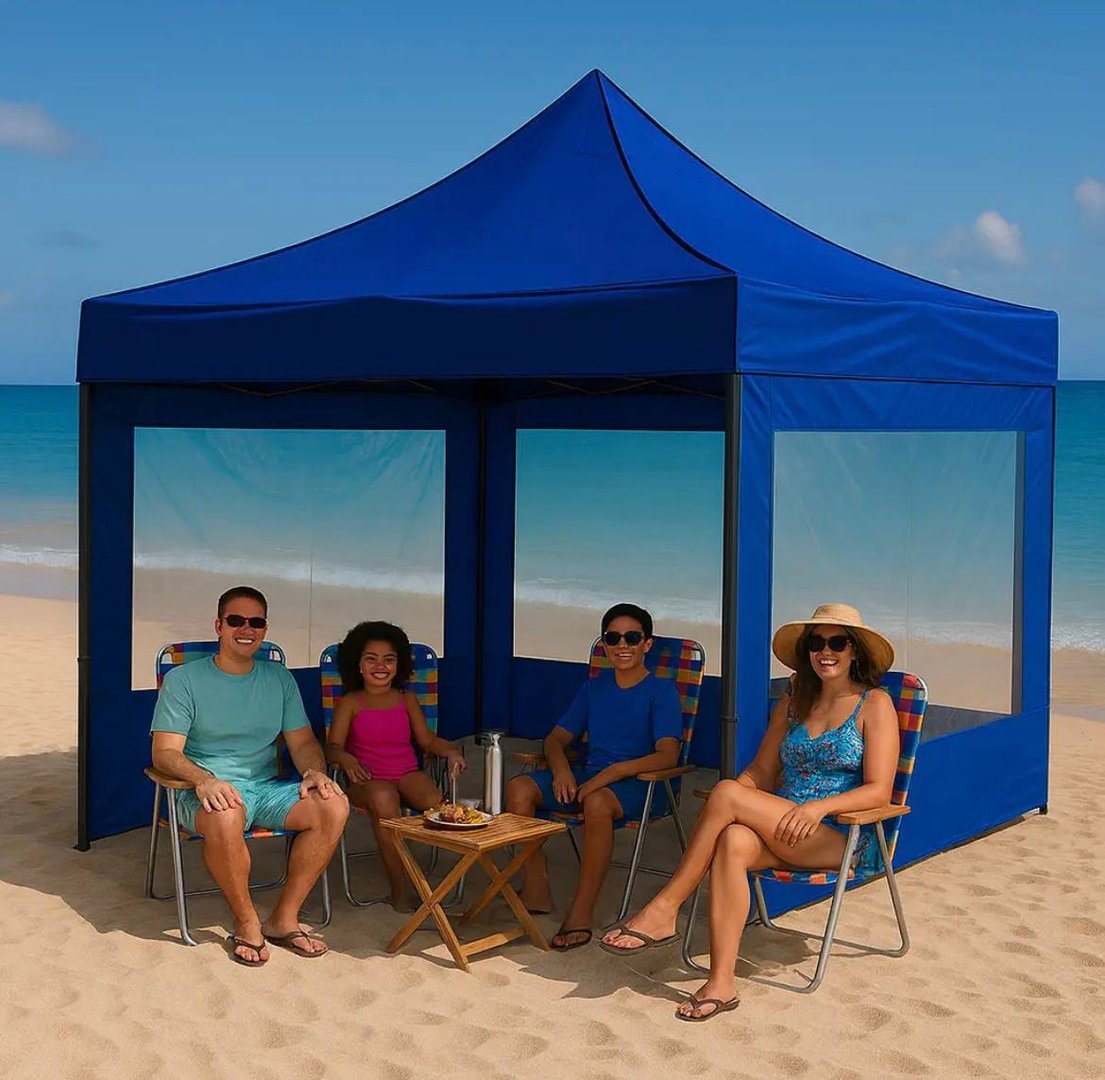 Tenda Gazebo Sanfonada Azul 3x3 Parede Lateral E Bolsa Top Azul