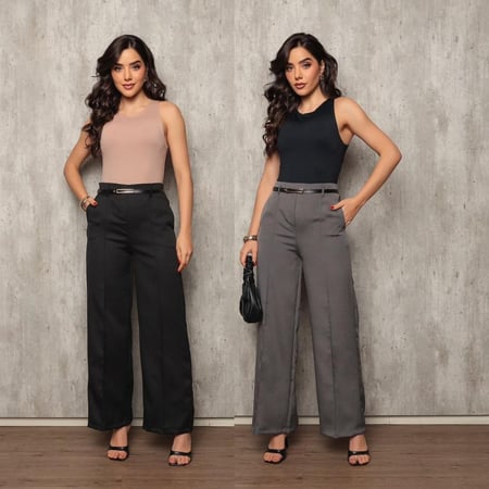Kit 2 Calça Pantalona Feminina Alfaiataria Elegante C/ Cinto