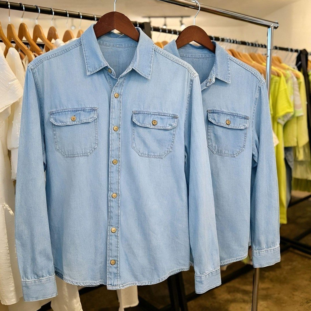 Camisa Social Masculina Jeans Manga Longa Long Fit Slim Luxo