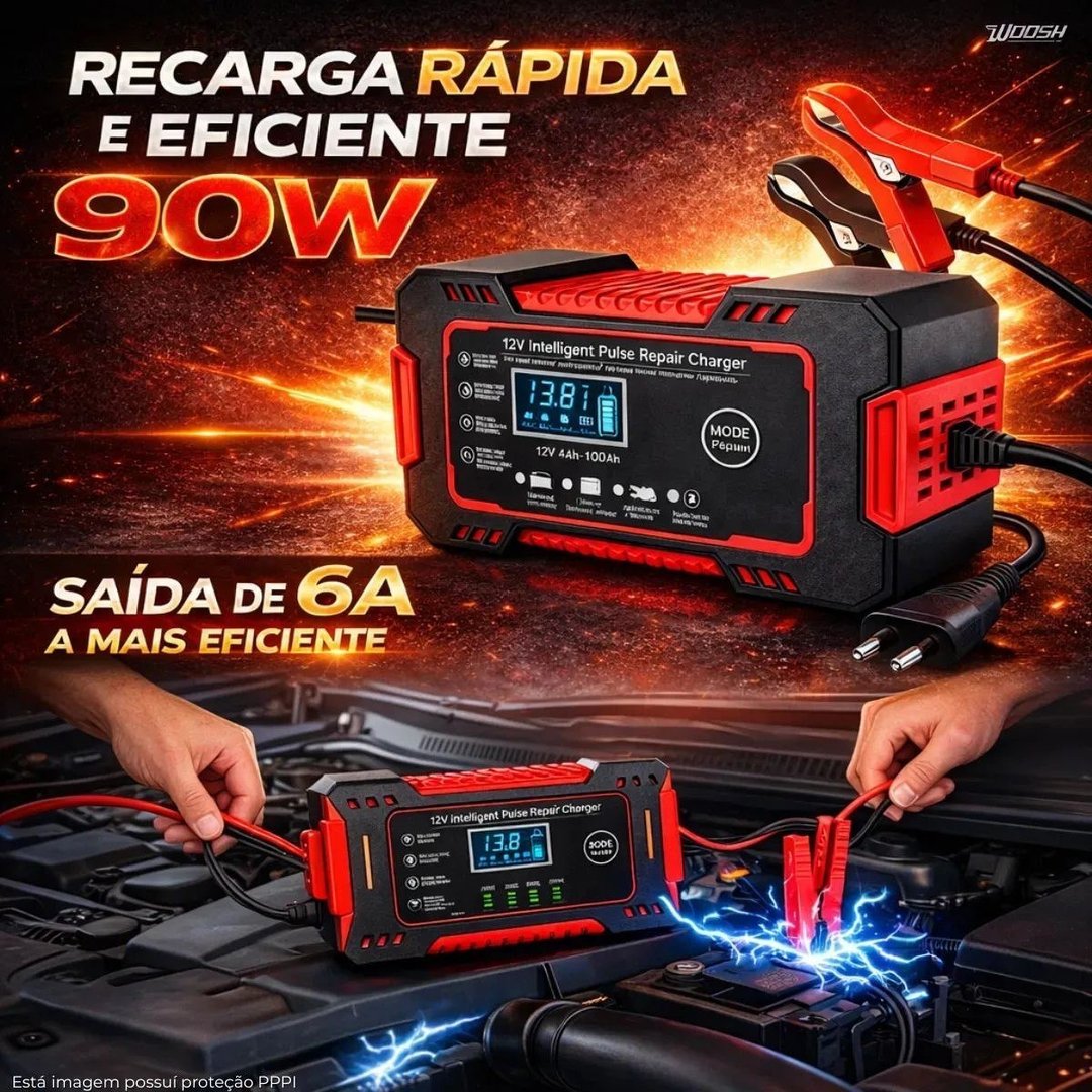 Carregador Inteligente De Bateria Automotiva 12v 6a Recupera Baterias 4ah A 100ah Carro Mo...