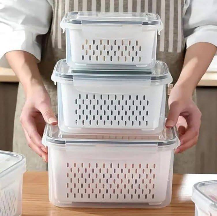 Kit 3 Organizadores Geladeira Alimentos Vegetais Com Tampas Branco