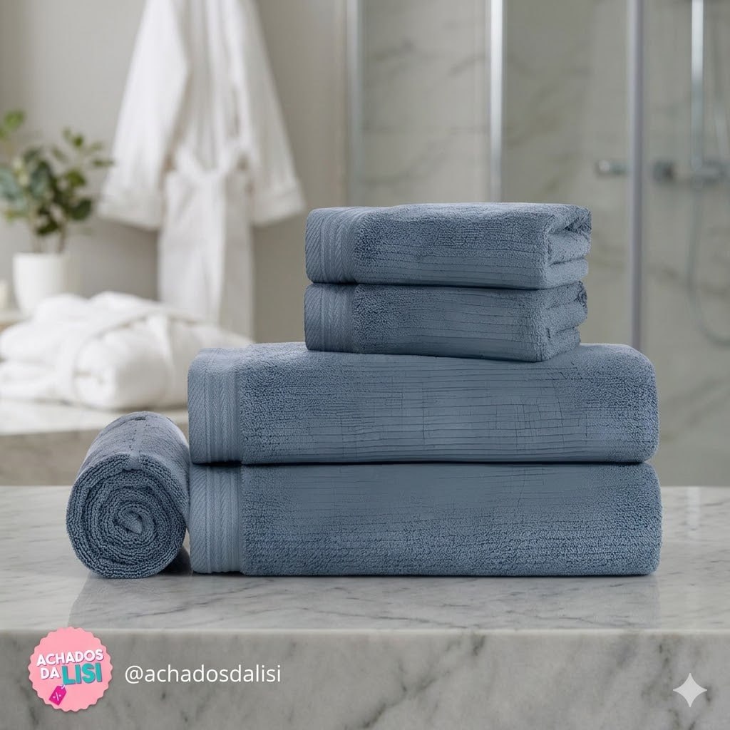 Jogo De Banho 5 Pçs 100% Algodão Fio Penteado Softmax Unika 450g/m² Imperial Azul Sereno K...
