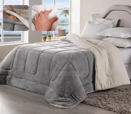 Coberdrom Casal Queen Size Sherpa Pele Lã Carneiro Super Macio Luxo - Cinza ou Azul
