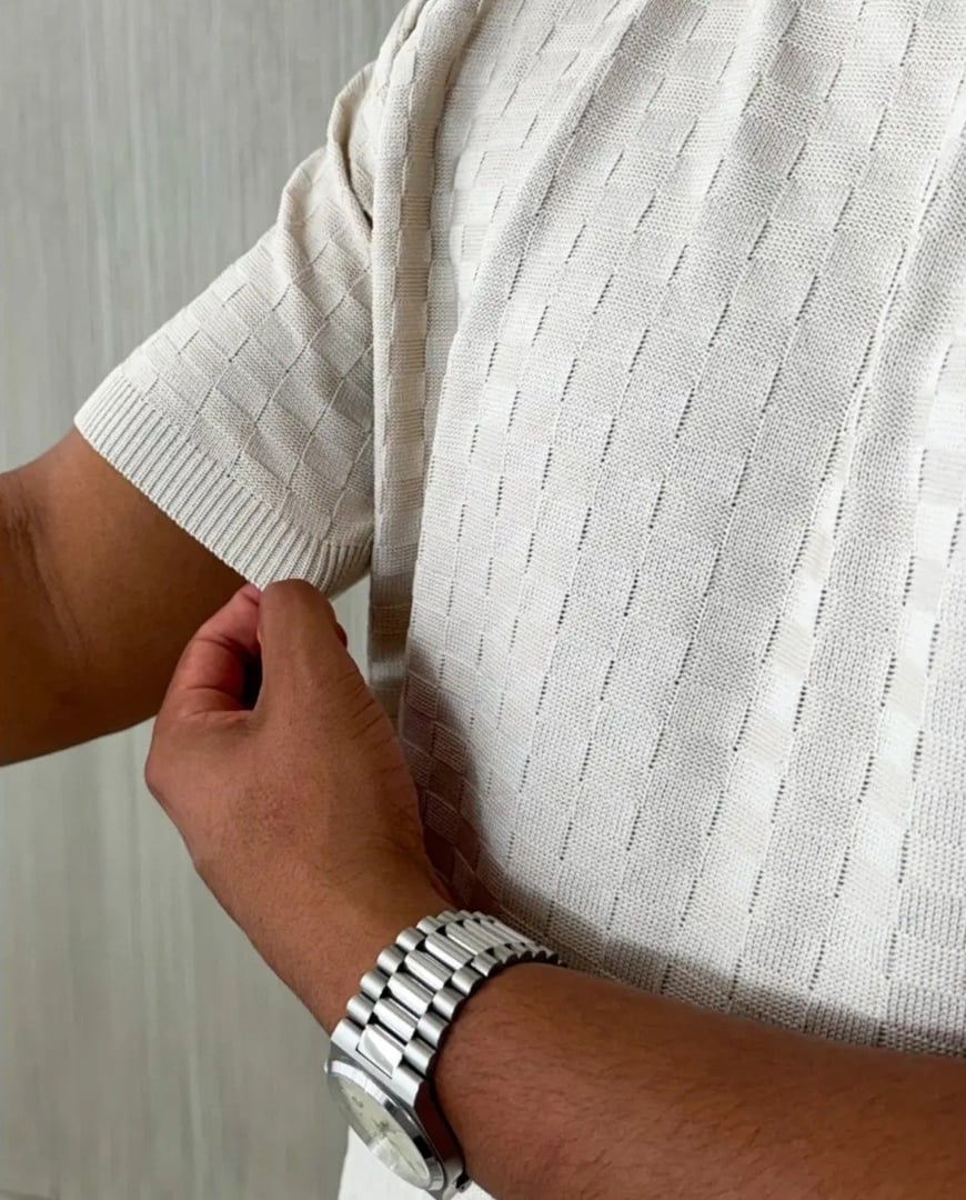 Camiseta Masculina Manga Curta Xadrez Tricô Leve Elegante