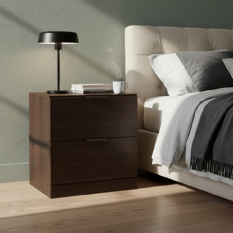 Mesa De Cabeceira Bartira Versatti Com 2 Gavetas Acabamento Fosco Cor Café Com Bronze