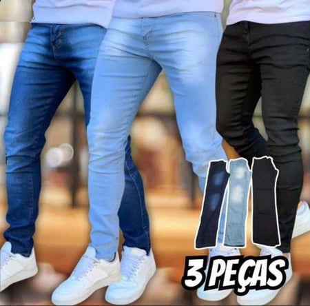 Kit 3 Calça Jeans Skinny Masculina Com Lycra Estica Muito Nf