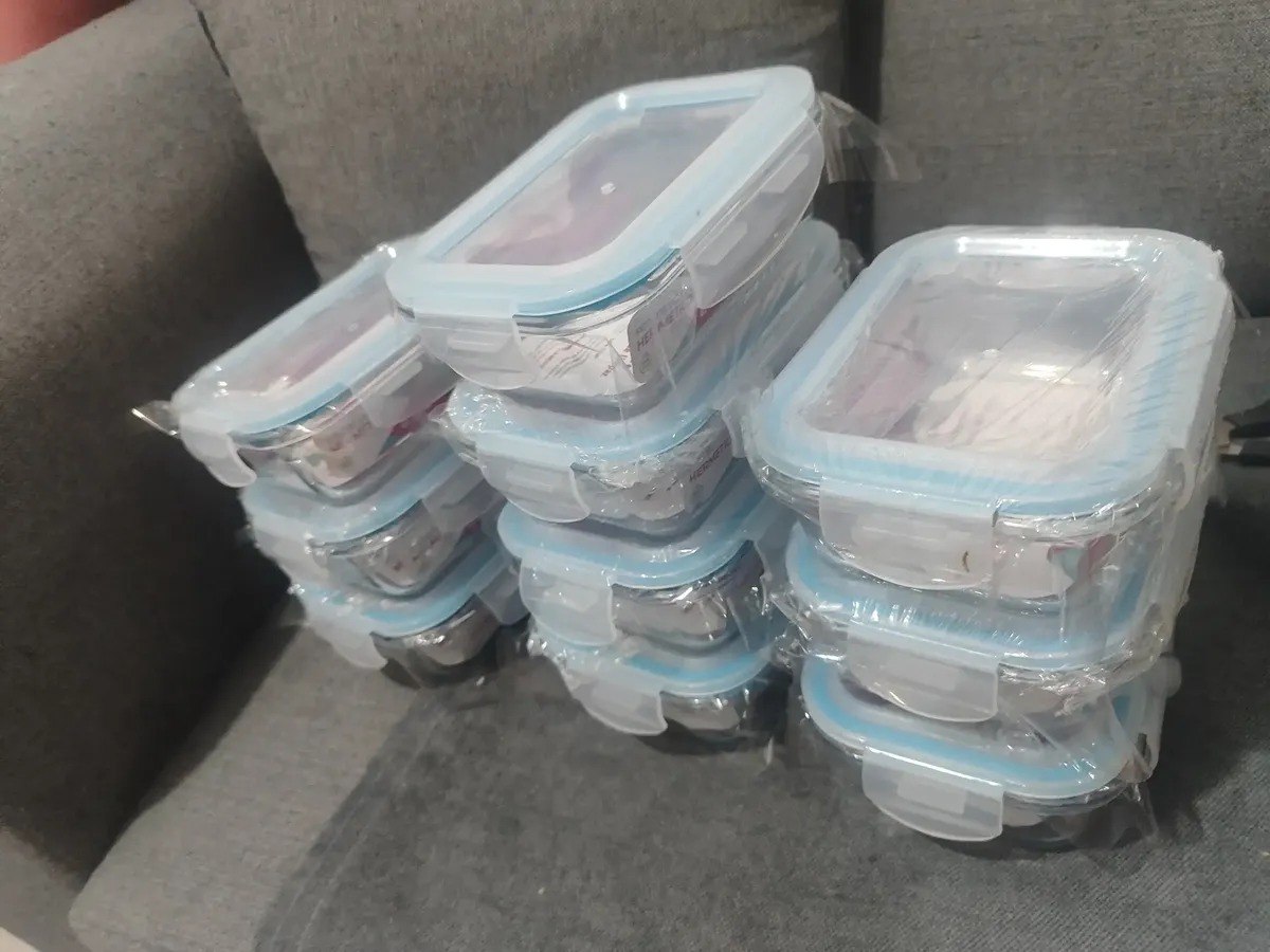 🤓Kit 10 Potes 370ml Vidro Hermetico Marmita Fitness Com Tampa Quatro Travas Retangular An...