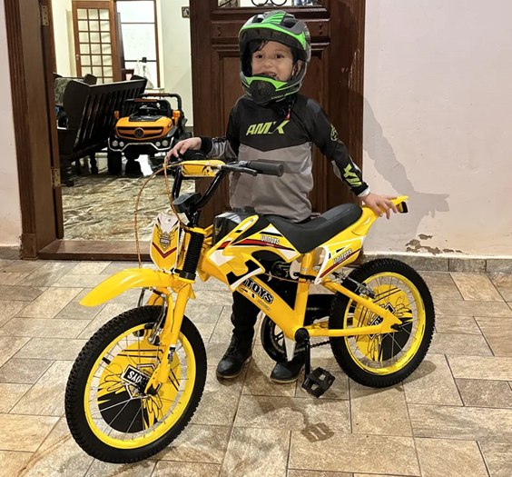 Bicicleta Infantil Aro 16 Unitoys Moto Cross Amarela Com Rodas De Treinamento