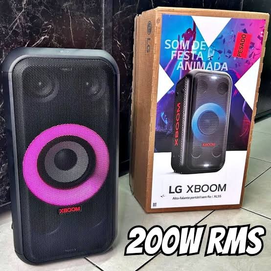 Caixa de som Bluetooth LG XBOOM 200W RMS 12 horas de bateria, IPX4 Iluminação de Festa e Visor de Pixel LED XL5T - Bivolt