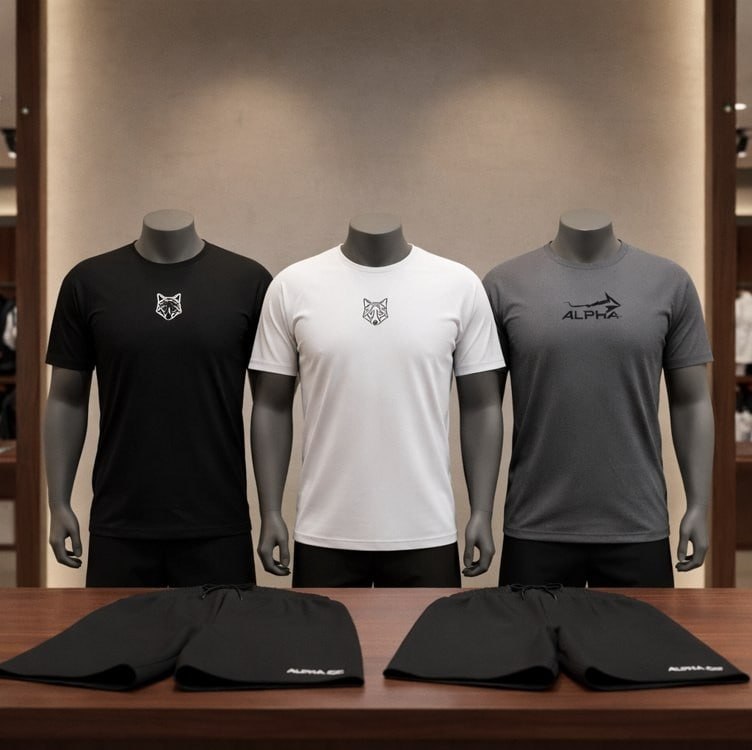 Kit 5 Peças All Black Dry 3 Camisetas E 2 Bermudas Alpha