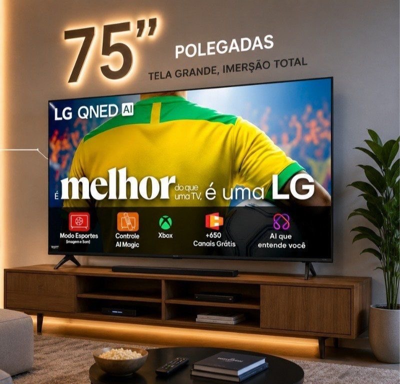 Smart TV 75" QNED LG 4K UHD WebOS 25 α7 AI Processor 4K Gen8 HDMI USB Upscaling Google ...