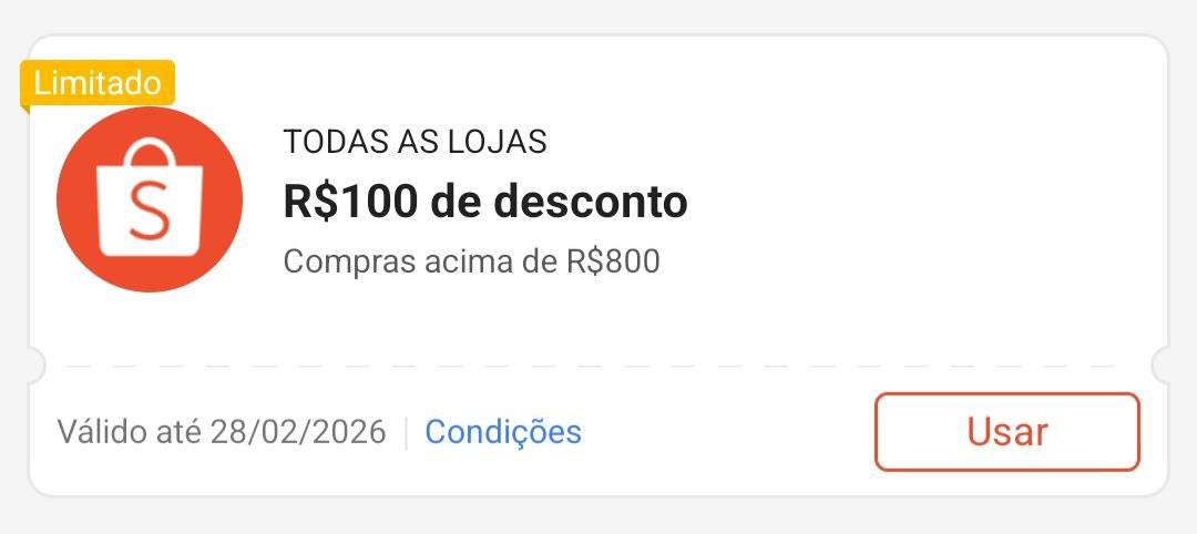Cupom R$ 100 a partir de R$ 800 - Shopee