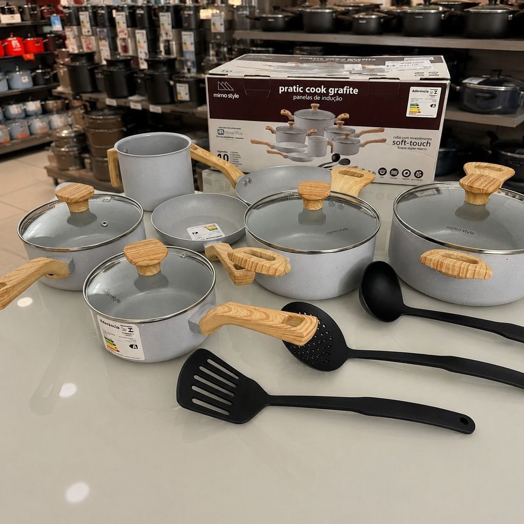 Conjunto Panela Indução Cerâmico Fogão Pratic Cook 10pç Mimo Cor Grafite