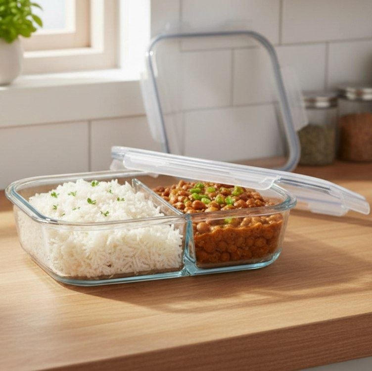 Pote Marmita de Vidro Borossilicato com Divisória | Pote Hermético 2 Compartimentos, 1040m...