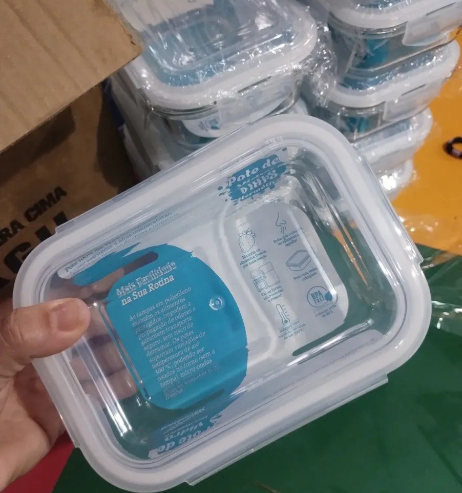 Kit 10 Pote De Vidro Aristus Marmita Hermético c/ Tampa Branca Freezer e Microondas 640ml