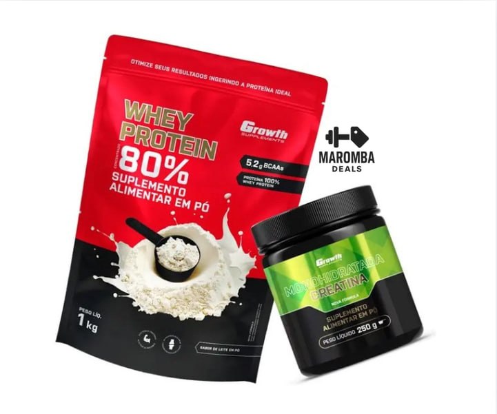 Kit Growth: Whey Protein Concentrado Leite Em Pó 1kg + Creatina Monohidratada Sem Sabor 250g
