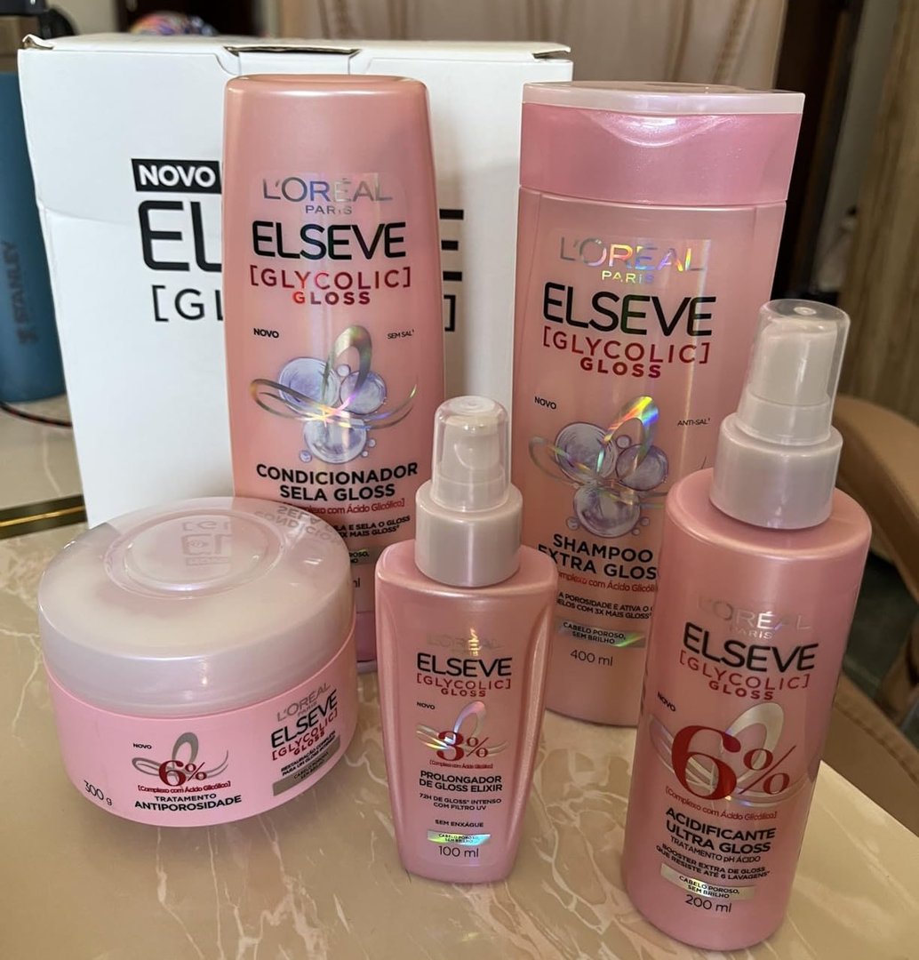 Kit Tratamento Capilar L'Oréal Paris Elseve Glycolic Gloss, Combate Porosidade, 5 Produtos...