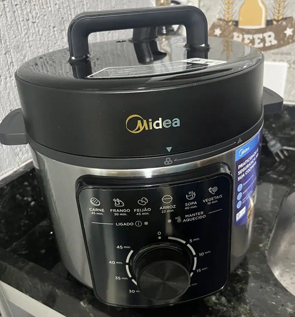 Panela de Pressão Elétrica Midea Mecânica Preta e Inox 4L Cinza - 110v/220v