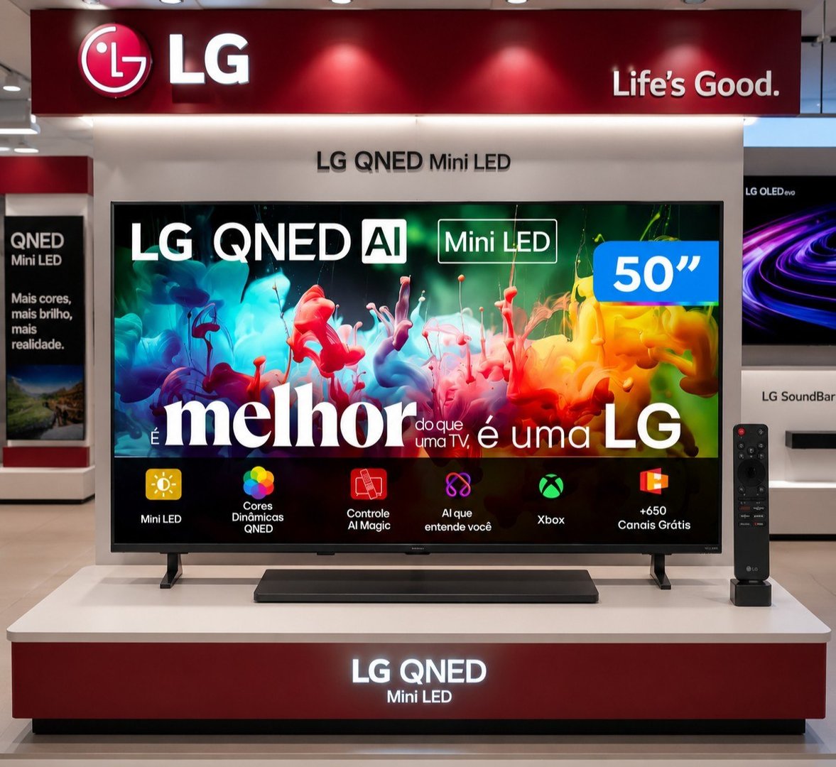 Smart TV 50" LG 2026 4K Ultra HD QNED Mini LED Pontos Quânticos WebOS 26 Processador Alpha 7 AI Processor 4K Gen9 Comando de Voz