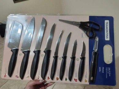 Jogo de Facas Plenus 9 Peças com Lâminas em Aço Inox e Cabos de Polipropileno Cor Preto Tramontina