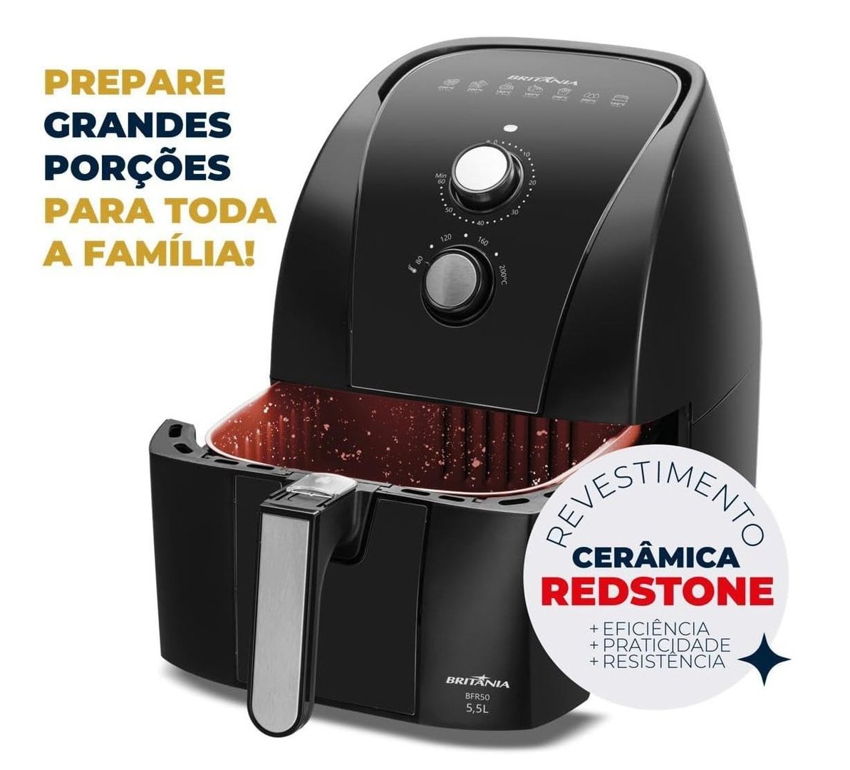 Fritadeira Air Fryer Britânia 5,5L 1500W BFR50 Redstone