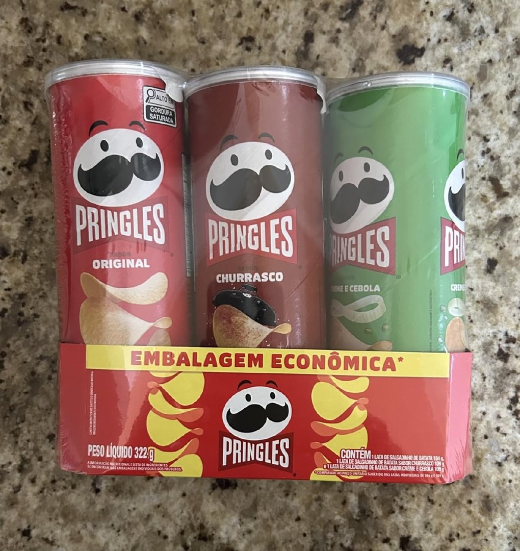 Pringles Pack Promo Salgadinho de Batata Frita 3 Sabores - Original, Creme e Cebola e Churrasco