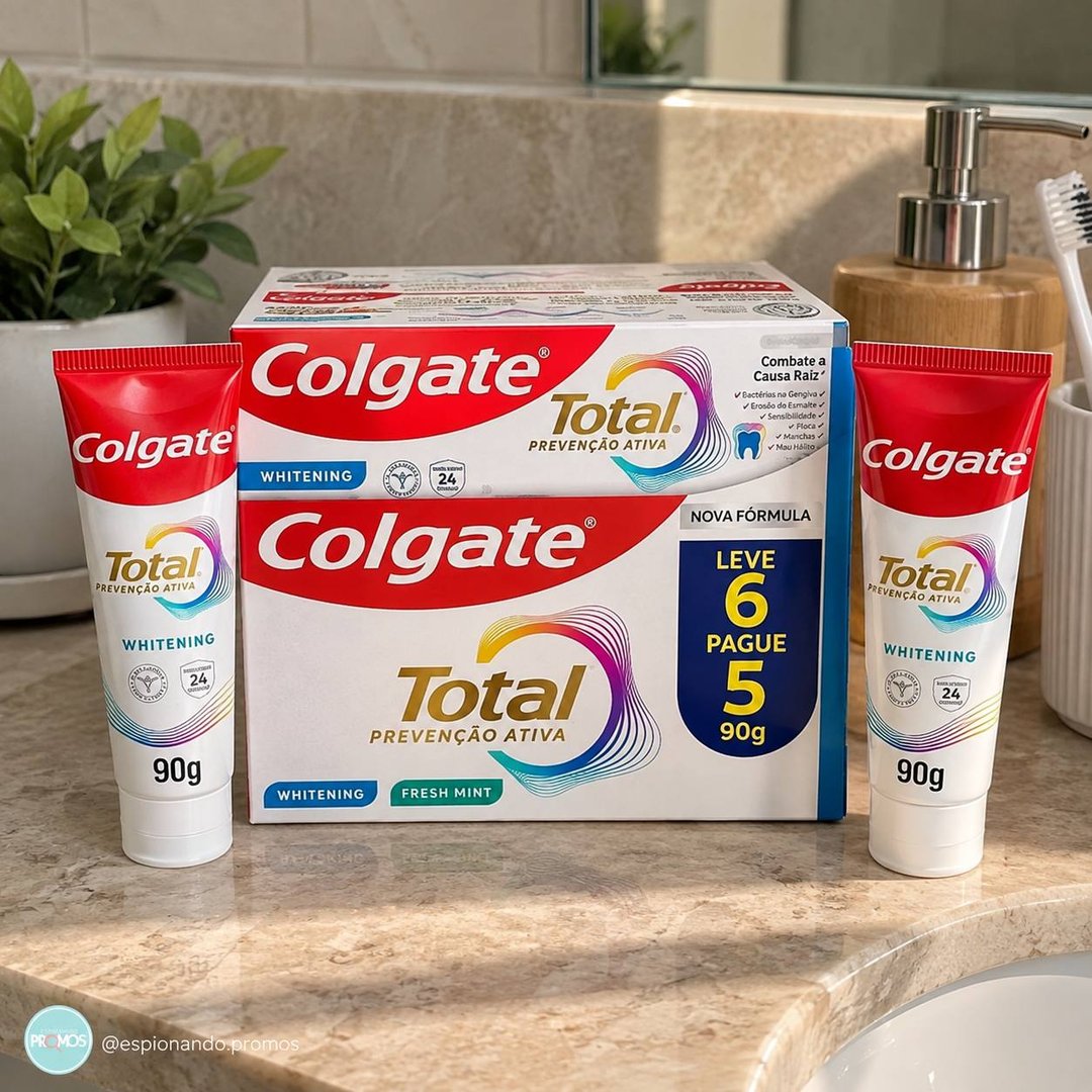 Colgate Total Whitening & Fresh Mint Creme Dental Clareador, 6x90g