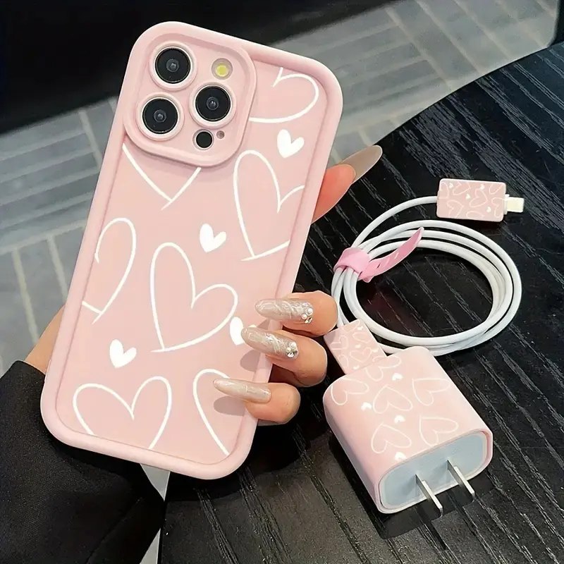 Capinha Silicone Para iPhone Rosa Com Capa Carregador - Iphone 11 ao 17