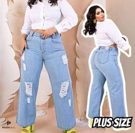 Calça Plus Size Jeans Feminina Wide Leg Levanta Bumbum 