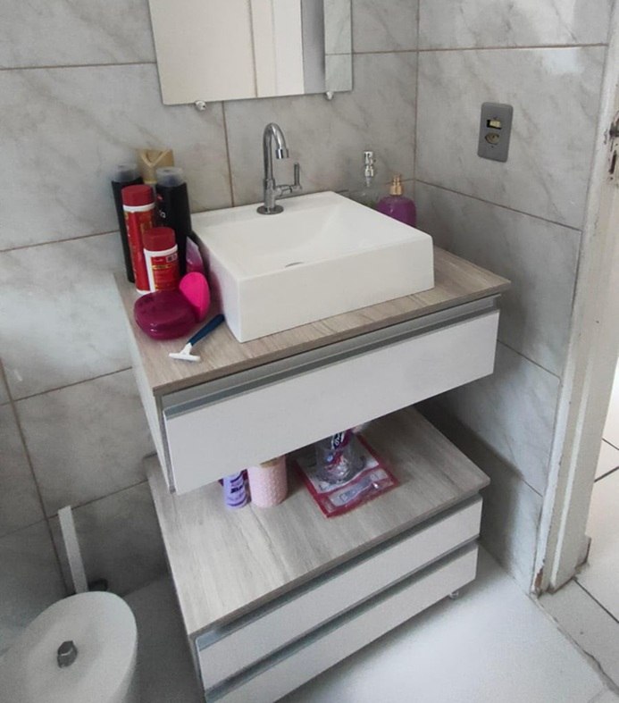 Kit Gabinete Banheiro Creta 60cm armários + cuba + espelho - 5 cores