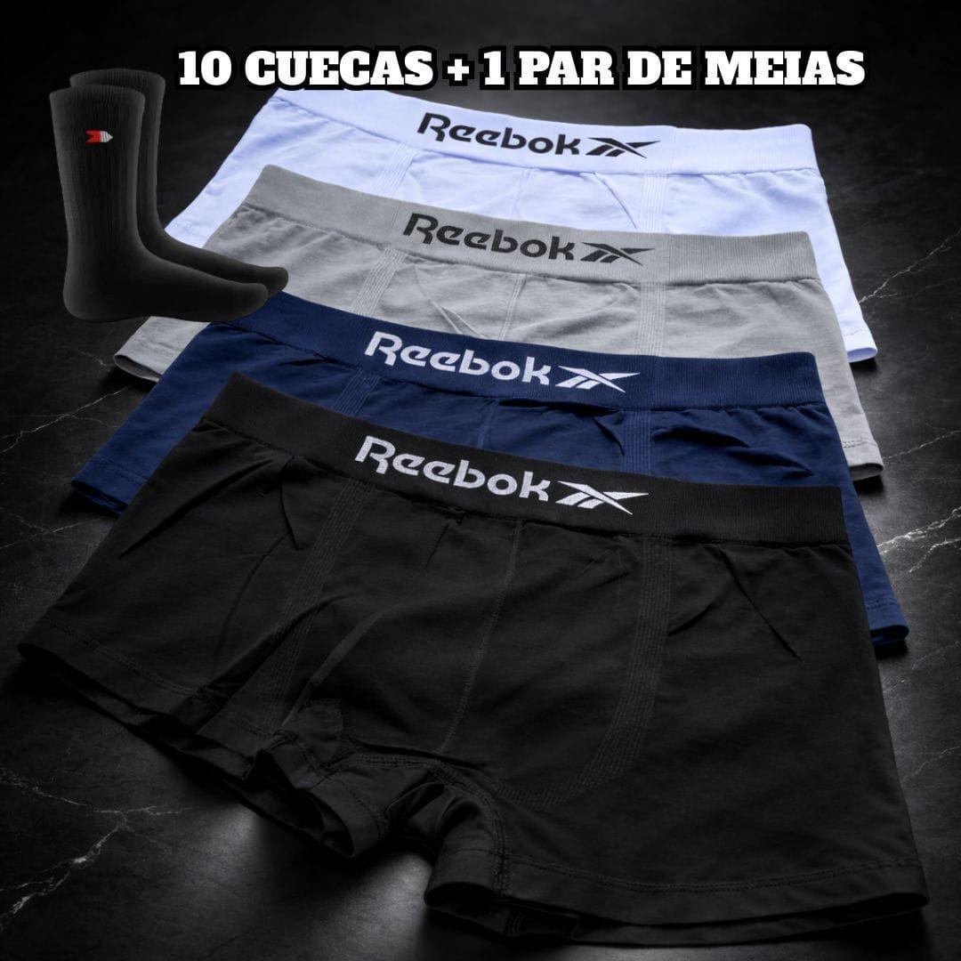 Kit 10 Cueca Boxer Reebok Sem Costura Box + 1 Par De Meias