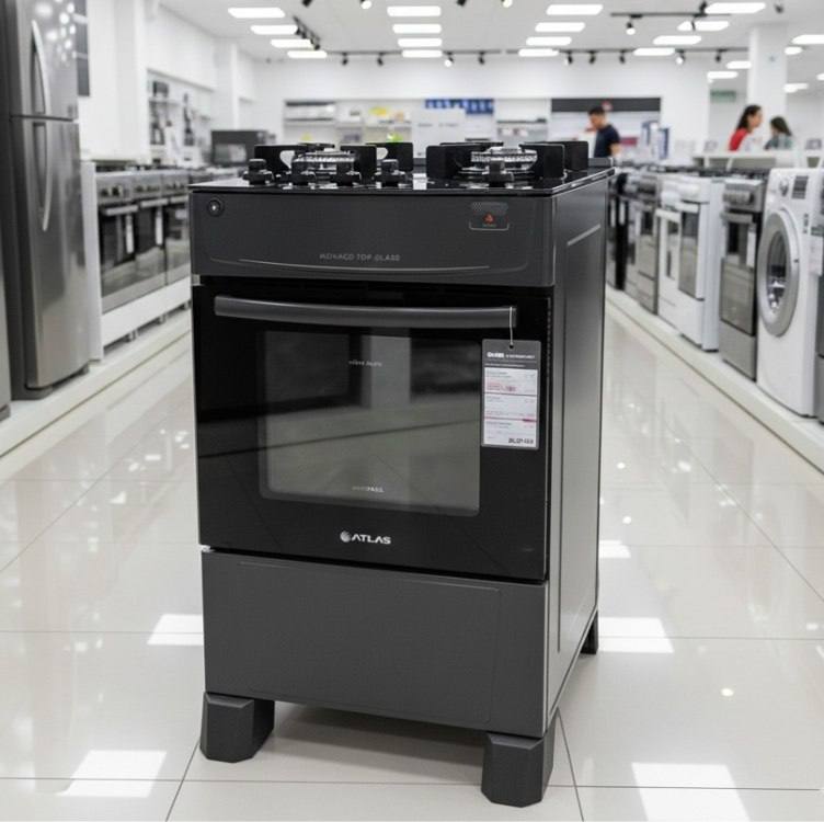 Fogão Mônaco 4 Bocas Preto Top Glass Com Mesa De Vidro Atlas - Preto