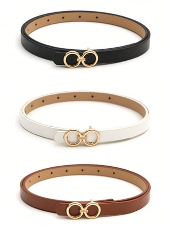 3 Peças Fivela de Estilo Dourada Feminina, Versátil Moda Casual em Preto, Branco e Marrom,...