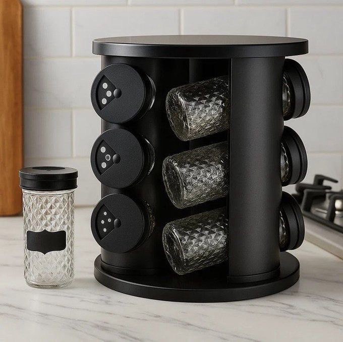 Porta Condimentos Temperos Giratório 9 Potes De Vidro 