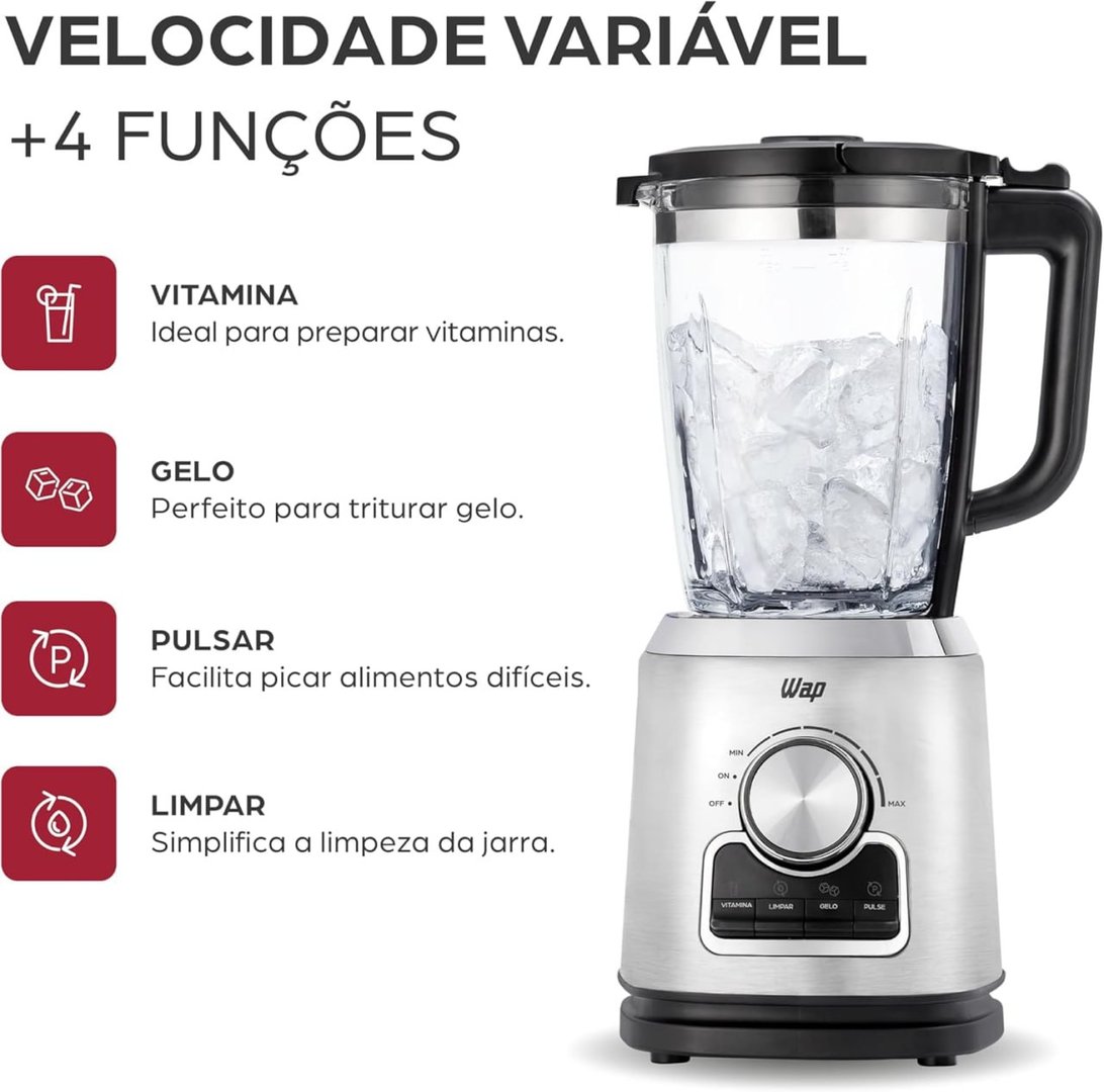 WAP Liquidificador com Copo de Vidro WAP WB2000 2 Litros com Velocidade Variável 1000W 220...