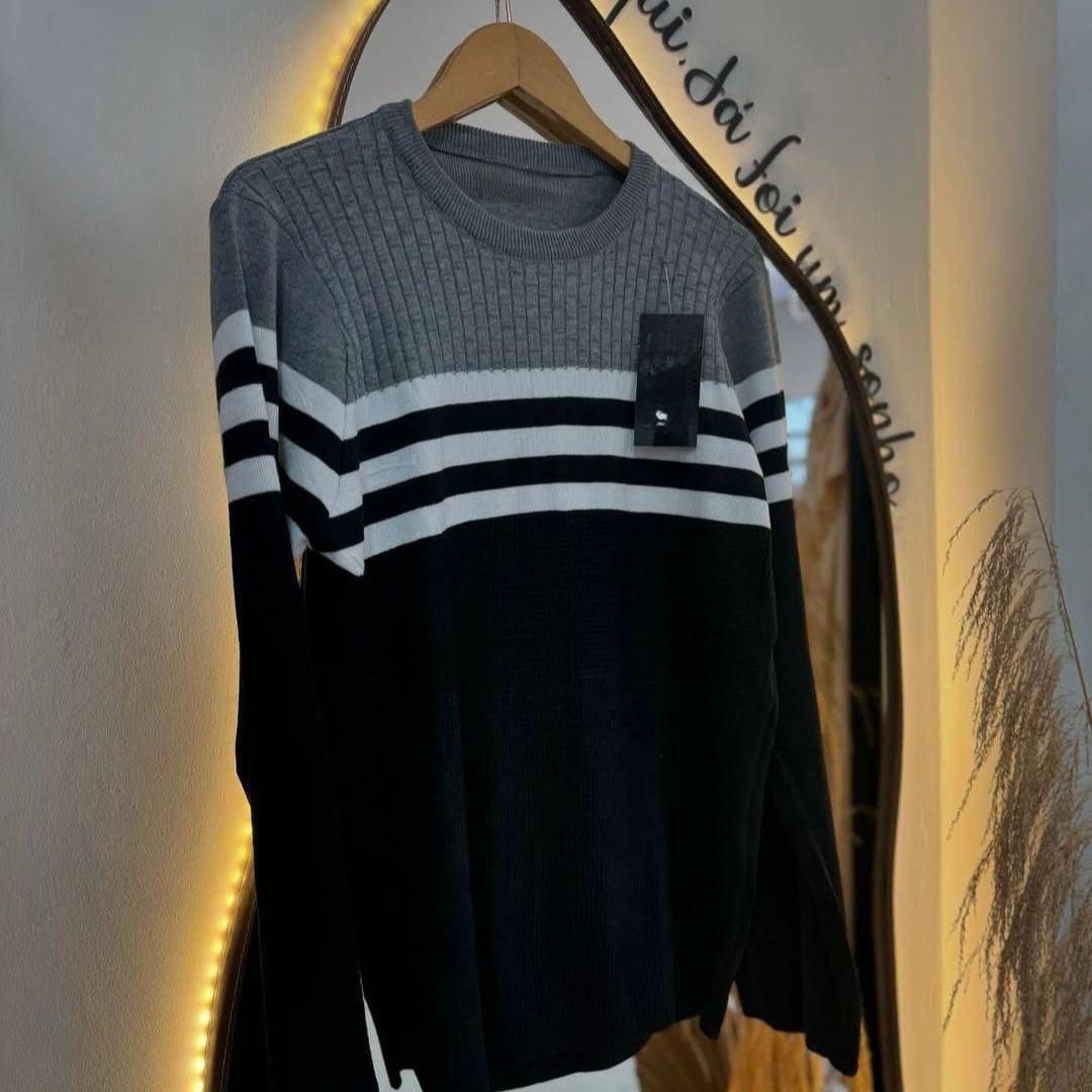 Suéter Blusa De Tricot Listrado Blusa Lã Masculina Tam. P ao GG - 4 cores