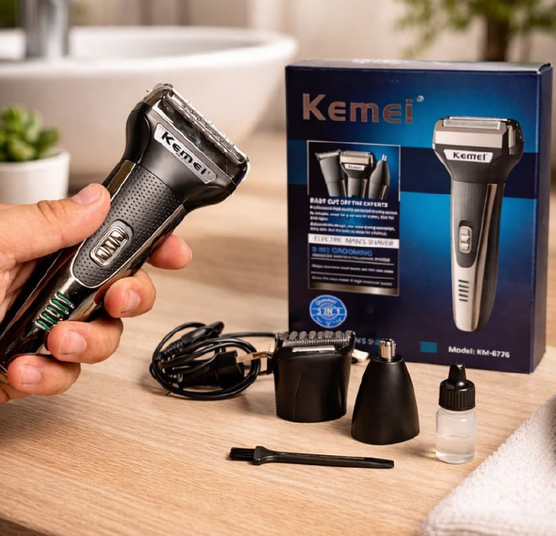 Barbeador E Cortador De Cabelo 3 Em 1 Kemei Km-6558 Preto 127/220v