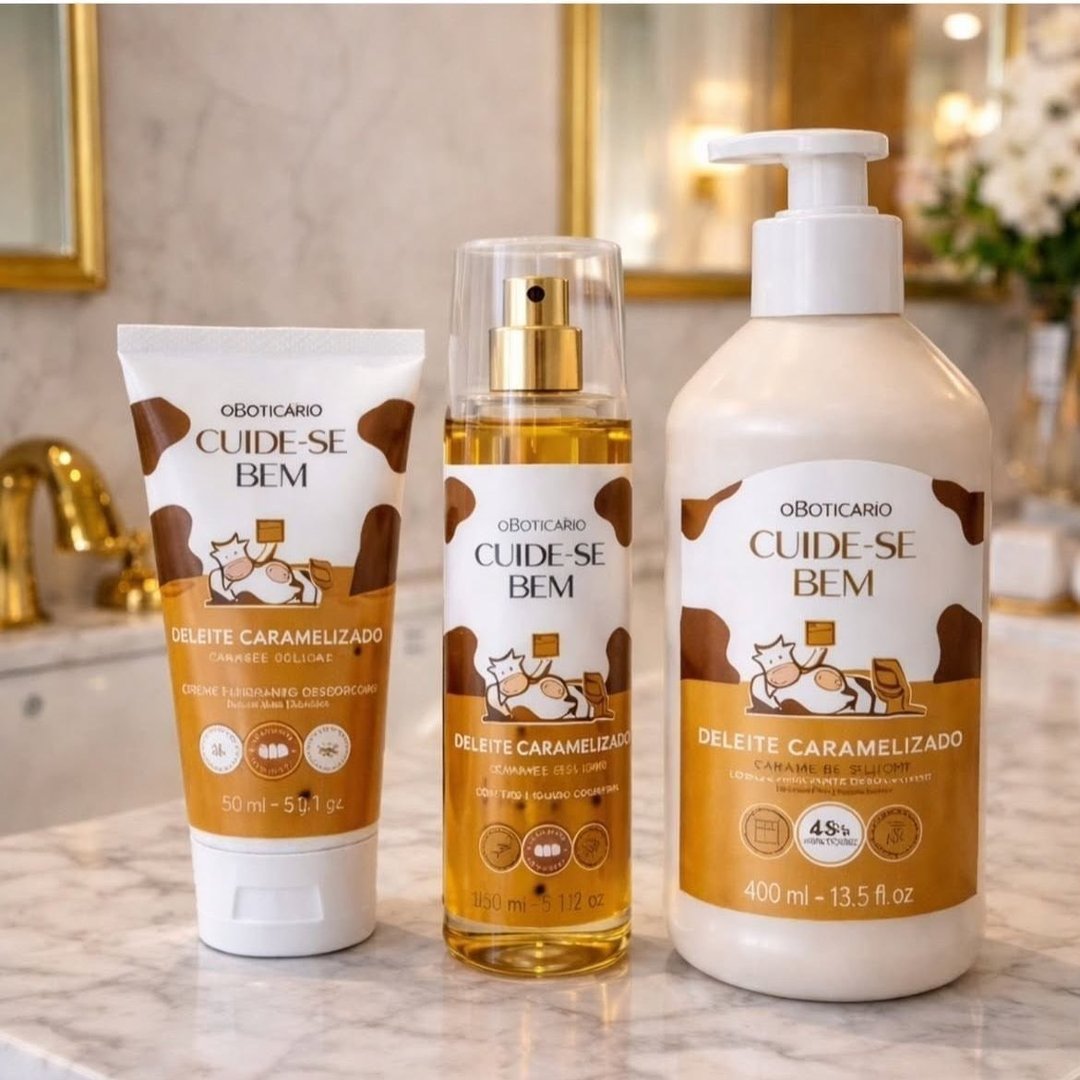 Combo Cuide-se Bem Deleite Caramelizado: Body Splash 200ml + Loção Corporal 400ml + Sabone...