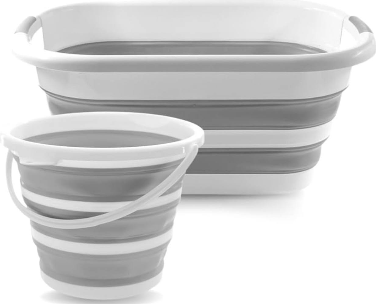 Balde Dobrável de Silicone, Kit com 2 Cestos Retráteis Flexíveis, Branco e Cinza, 26L e 10...