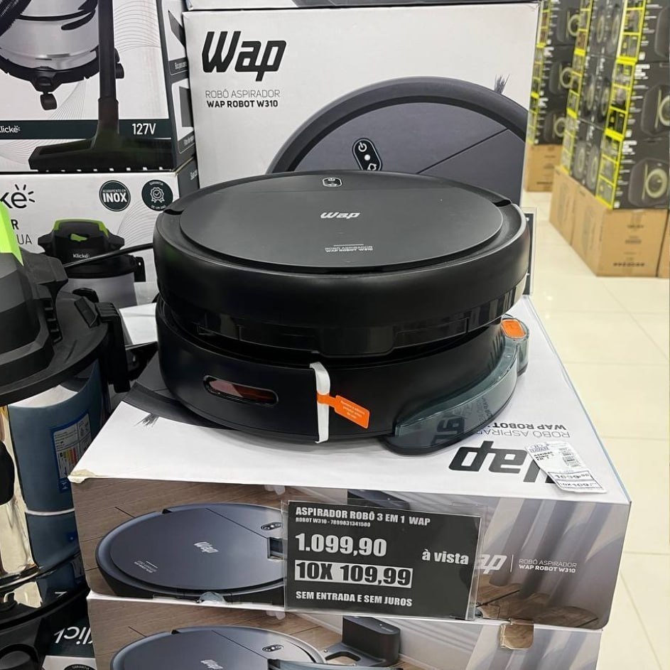 WAP Aspirador de Pó Robô W310 3 em 1, 420ml com Base Carregadora e Sensor Anticolisão e Antiqueda 30W Bivolt