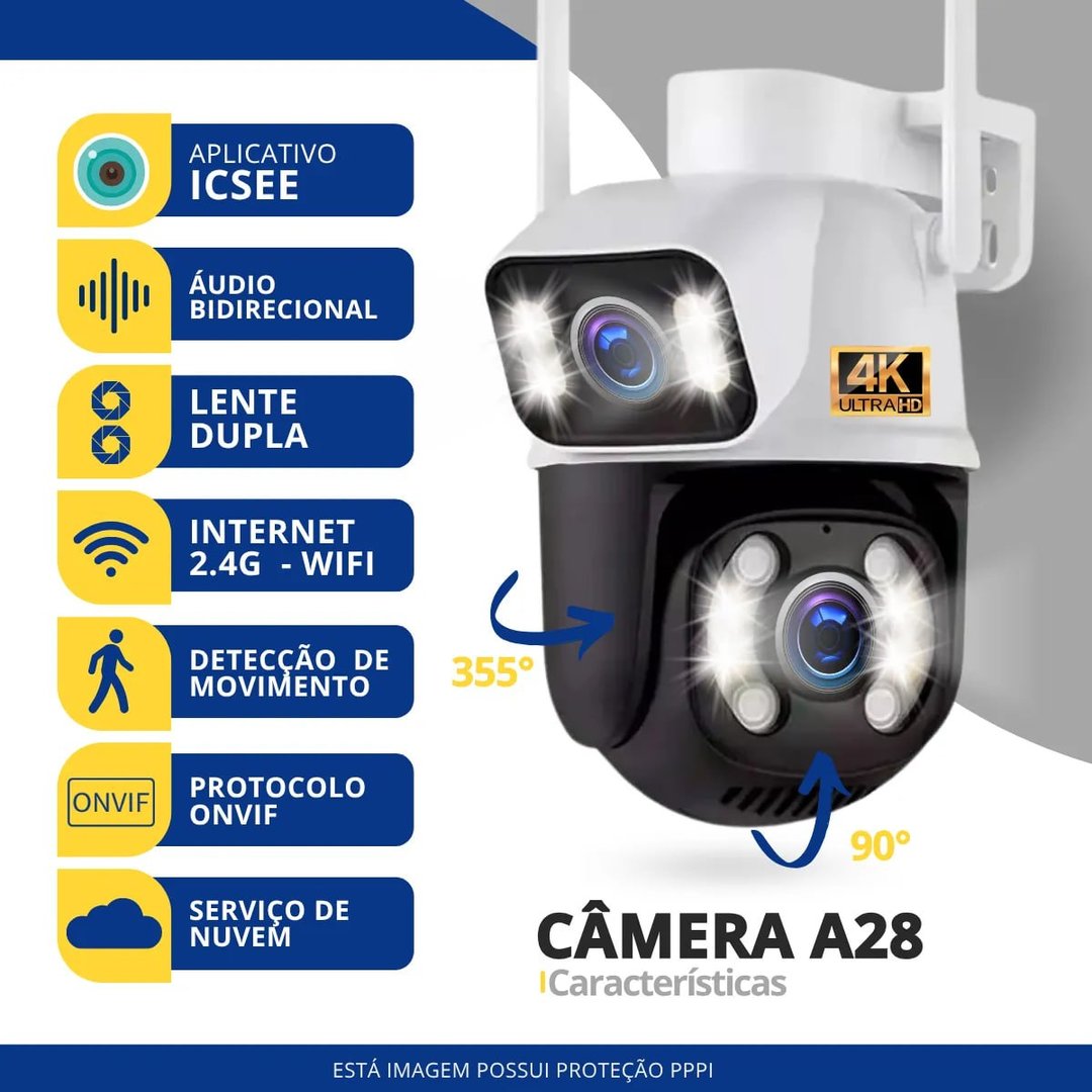 Câmera Segurança Ip Externa Wifi A28 App Icsee À Prova Dágua Ip66 Dome Lente Dupla Lentes ...
