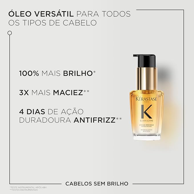 Kérastase Elixir Ultime Óleo Capilar L'Huile Originale com Óleo de Marula e Camélia para Nutrição Profunda, Brilho, Maciez, Controle de Frizz e Proteção Térmica 30ml