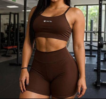 Conjunto Fitness Virginia Top Shorts Meia Coxa Cintura Alta