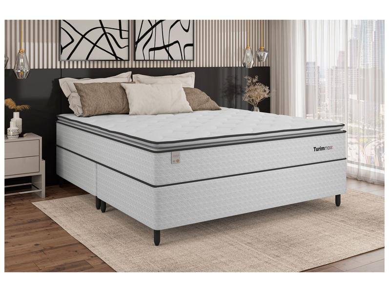 Cama Box (Box + Colchão) King Plumatex - de Molas Ensacadas 53cm de Altura Turim Maxx