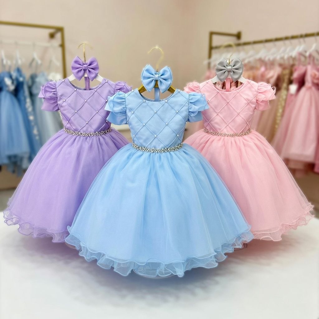 Vestido Infantil Luxo Casamento Formatura Festa com Tiara