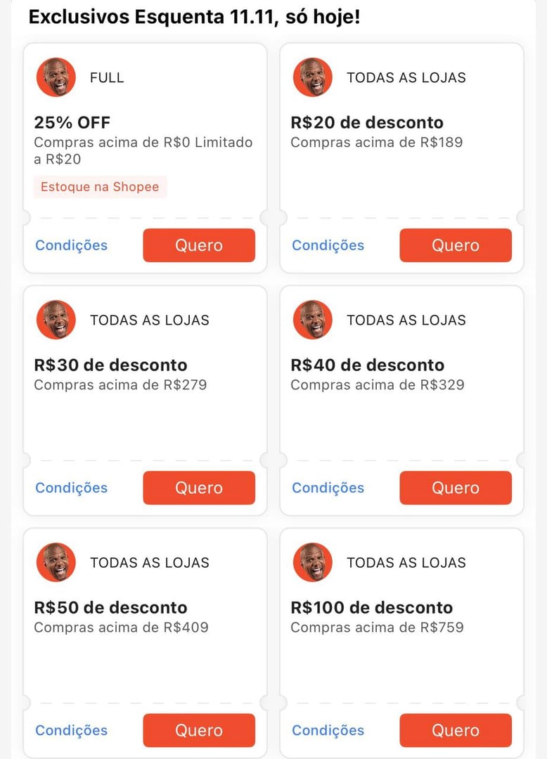 Vários Cupons Liberados Esquenta 11.11 - Shopee