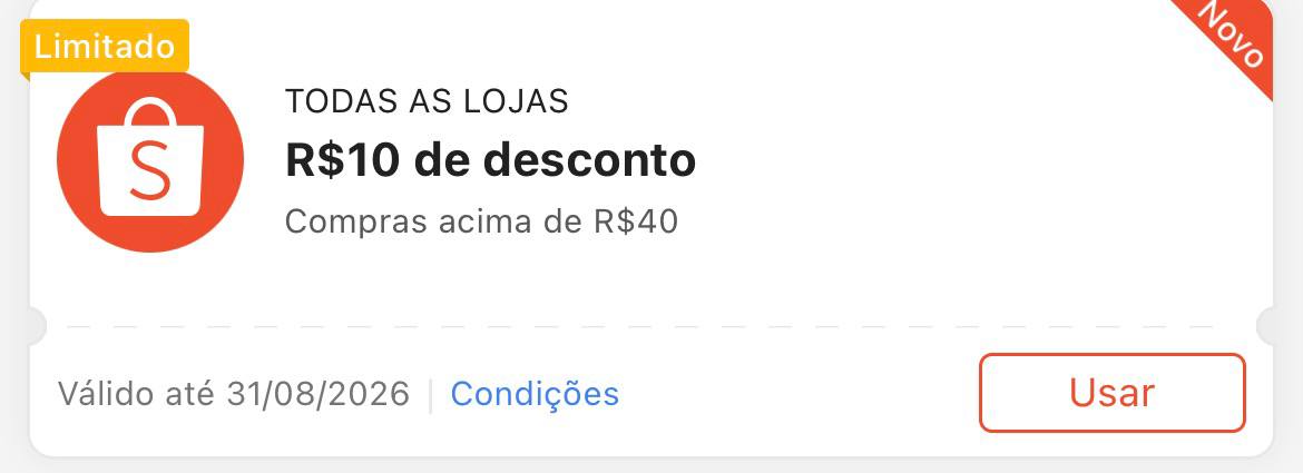 Cupom R$ 10 a partir de R$ 40 - Shopee