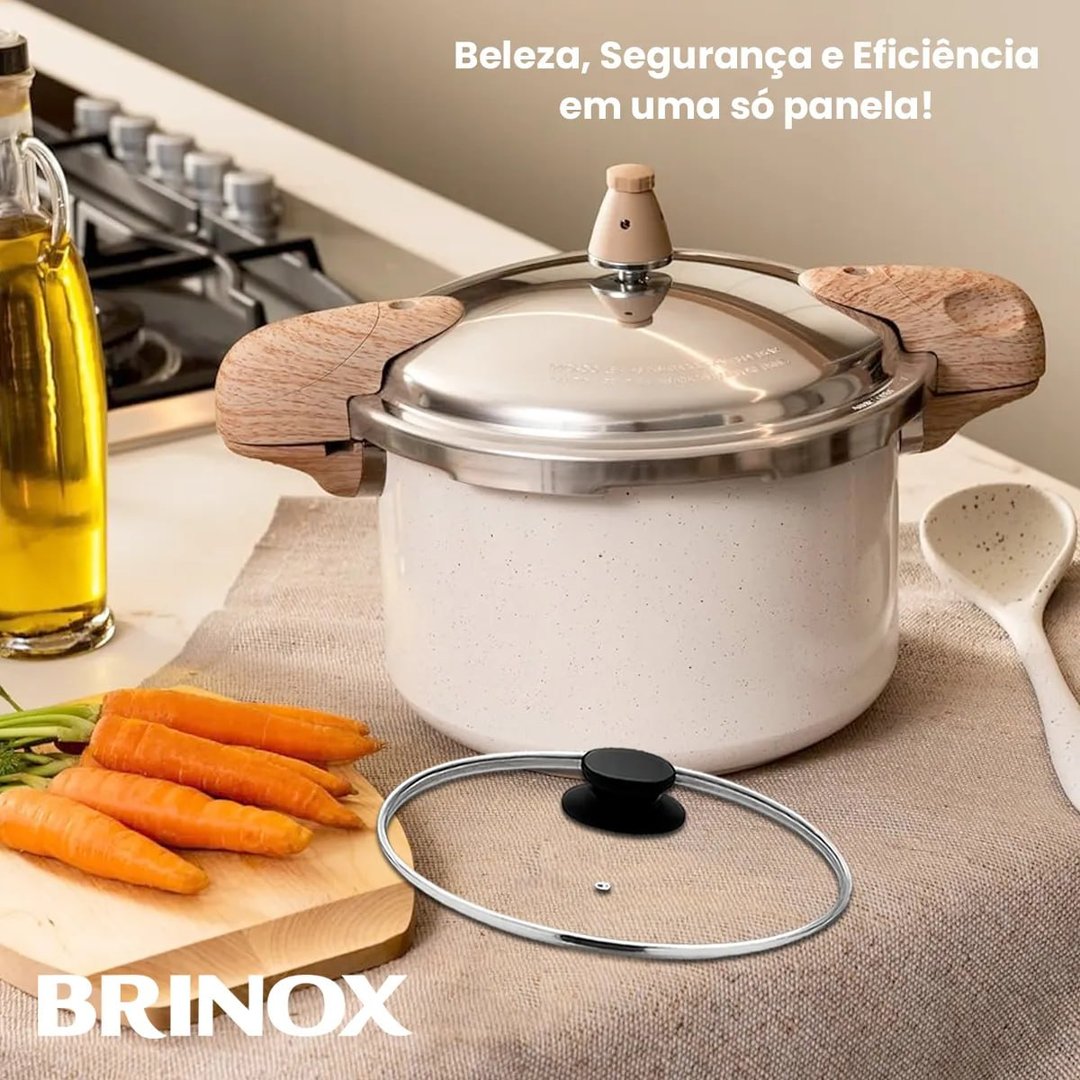 Panela De Pressão 2 Em 1 Brinox 5,4l Ceramic Life Indução Vanilla