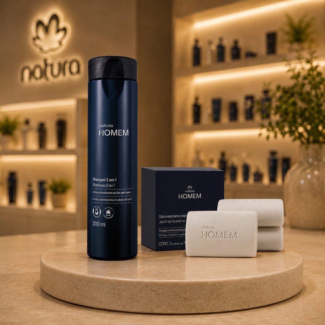 Kit Shampoo 2 em 1 e Sabonete Corpo e Barba Natura Homem (2 produtos)