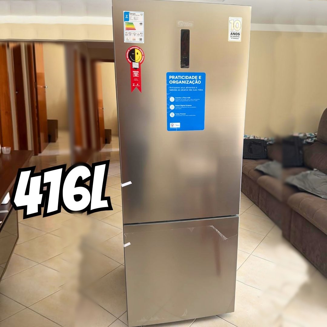 Geladeira Midea Frost Free 416L Painel Touch  Inverse Inverter Inox - Bivolt